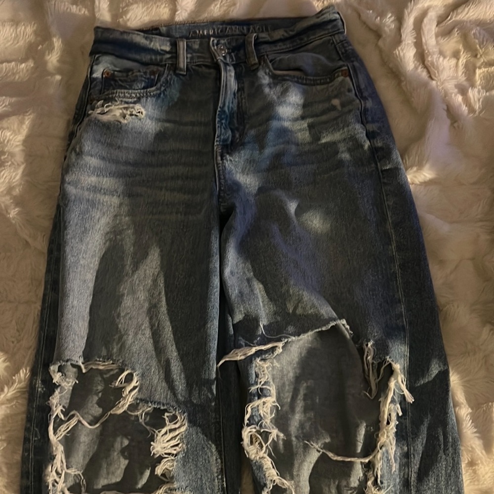 American Age Blue Boyfriend Jeans with Distressed Details
